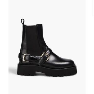 Sandro Black Leather Ankle Boots with Buckle Detail